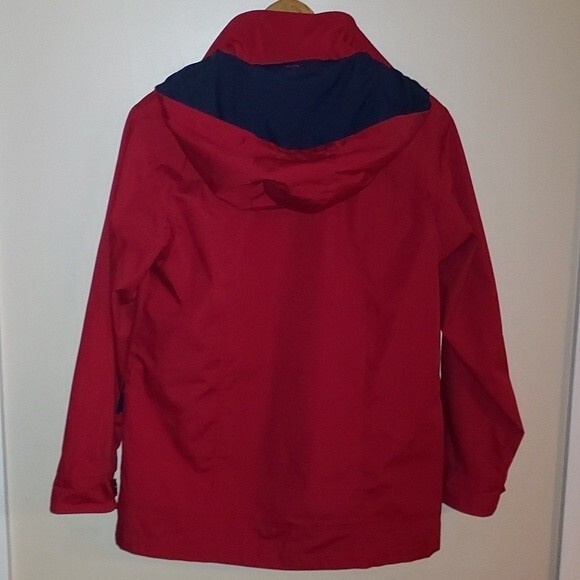 ST JOHNS BAY Womens Red Navy Blue Hooded Raincoat‎ Jacket Nautical Small - Picture 2 of 10